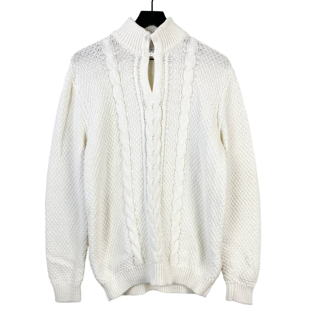 REISS Womens Mock Neck Thick Cable Knit Sweater Cotton Acrylic White - L